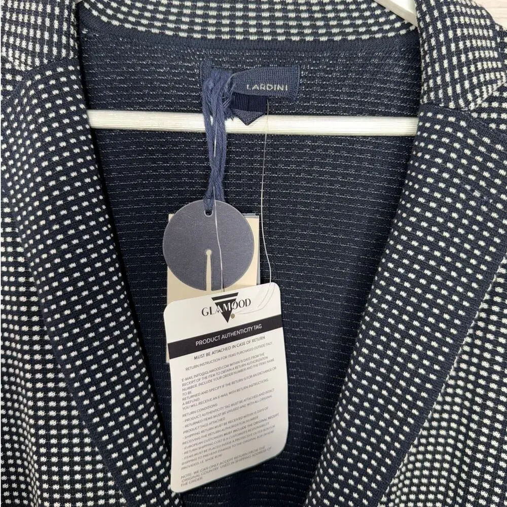 NWT Lardini Tailored Men's Navy Blue Blazer Swiss Dot Cotton Textured Size XL